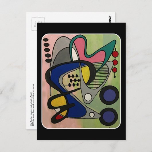 'Mid-Cent Mod Abst, Astro Picnic' schilderij op ee Briefkaart (Voorkant / Achterkant)