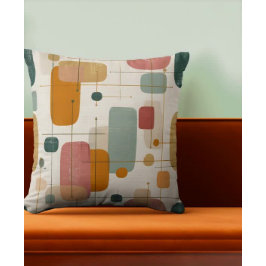 Mid centrury Blauwgroen, goud en roze abstract Kussen