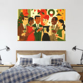 Mid Century 60s Christmas Office Cocktail Party Canvas Afdruk (Insitu (Slaapkamer))