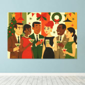 Mid Century 60s Christmas Office Cocktail Party Canvas Afdruk (Insitu (Houten vloer))