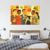 Mid Century 60s Kantoor Cocktailparty Canvas Afdruk (Insitu (Slaapkamer))
