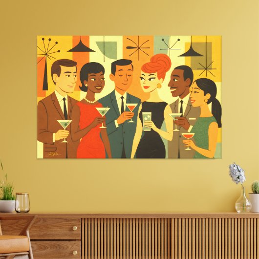 Mid Century 60s Kantoor Cocktailparty Canvas Afdruk (Insitu (Woonkamer))