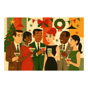Mid Century 60s Kerstkantoor Cocktaillunch Foto Afdruk