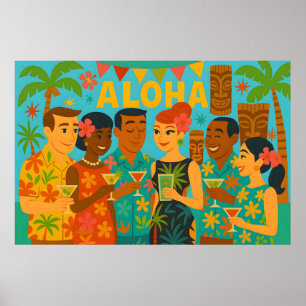 Mid Century 60s Luau Kantoor Cocktailparty Poster