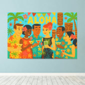 Mid Century 60s Luau Office Cocktail Party Canvas Afdruk (Insitu (Houten vloer))