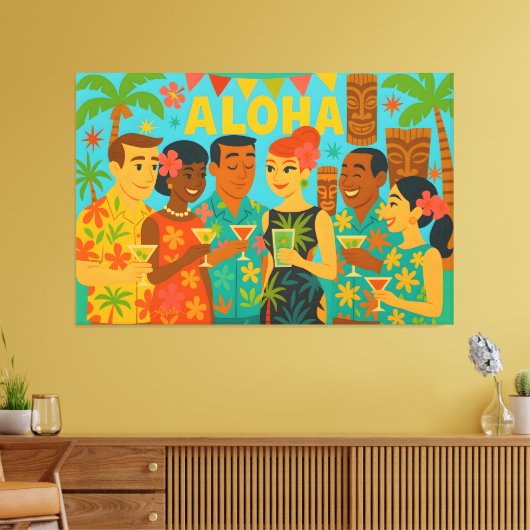 Mid Century 60s Luau Office Cocktail Party Canvas Afdruk (Insitu (Woonkamer))