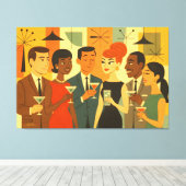 Mid Century 60s Office Cocktail Party Canvas Afdruk (Insitu (Houten vloer))