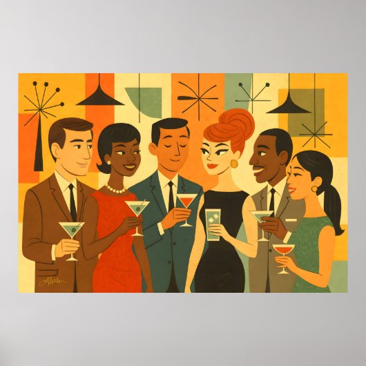 Mid Century 60s Office Cocktail Party Poster (Voorkant)
