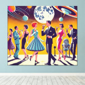 Mid Century 60s Space Age Cocktail Party Canvas Afdruk (Insitu (Houten vloer))
