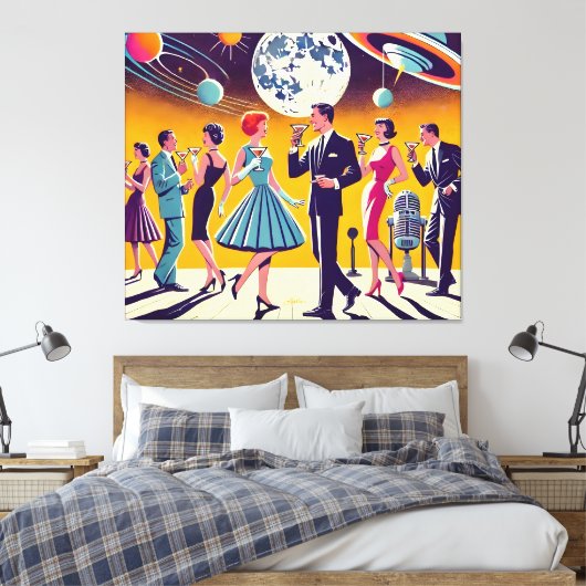 Mid Century 60s Space Age Cocktail Party Canvas Afdruk (Insitu (Slaapkamer))