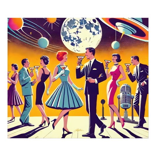 Mid Century 60s Space Age Cocktail Party Foto Afdruk (Voorkant)