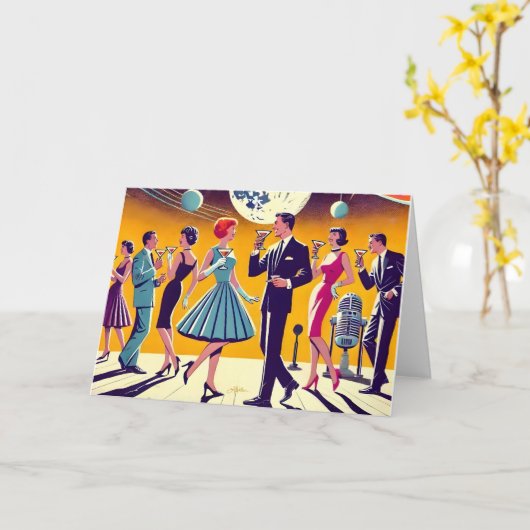 Mid Century 60s Space Age Cocktail Party Kaart (Gele Bloem)