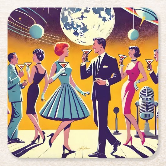 Mid Century 60s Space Age Cocktail Party Kartonnen Onderzetters (Voorkant)