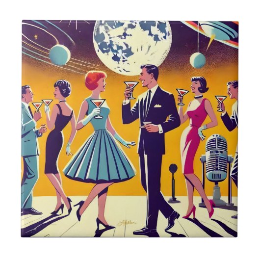 Mid Century 60s Space Age Cocktail Party Tegeltje (Voorkant)