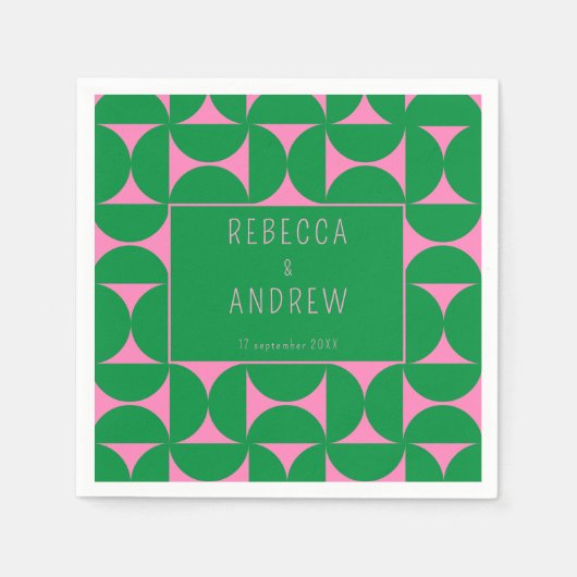 Mid Century Abstract Bos Groen & Roze Servet (Voorkant)