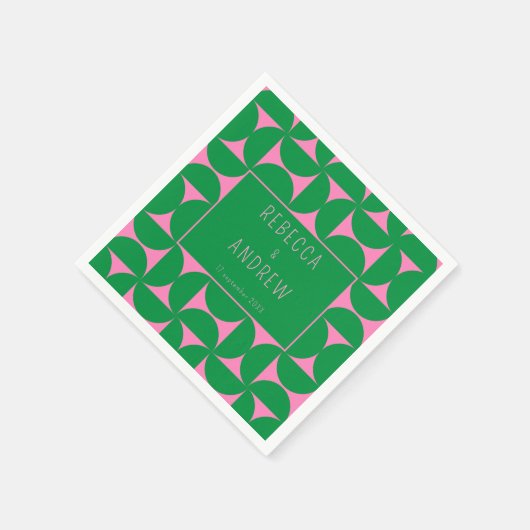 Mid Century Abstract Bos Groen & Roze Servet (Hoek)