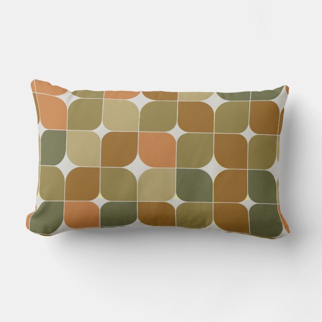 Mid Century Abstract Bruin Sinaasappel Tan Pattern Kussen (Voorkant)