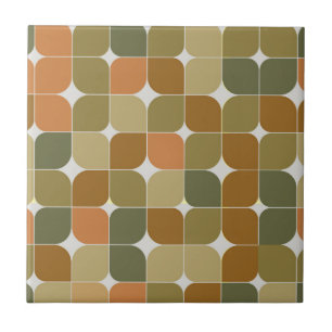 Mid Century Abstract Bruin Sinaasappel Tan Pattern Tegeltje