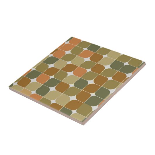 Mid Century Abstract Bruin Sinaasappel Tan Pattern Tegeltje (Zijkant)