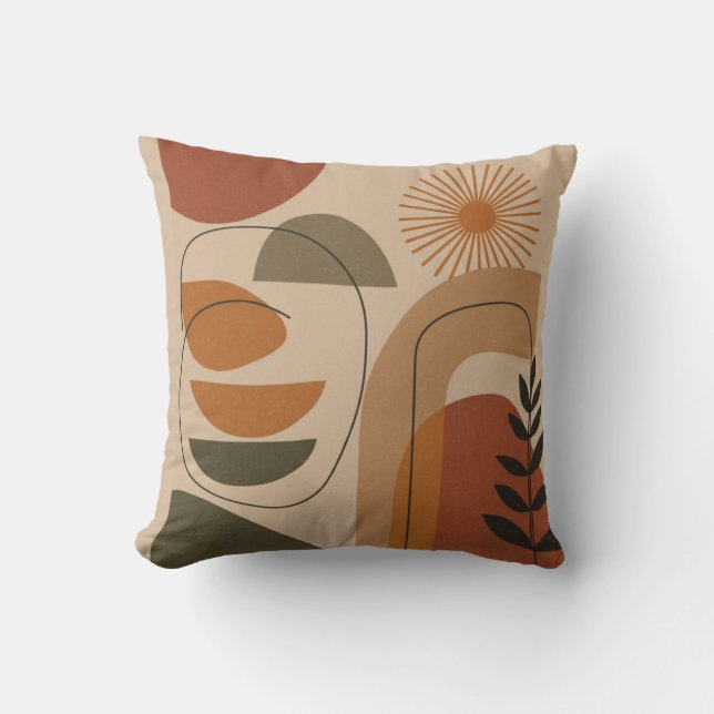 Mid-Century Abstract Earth Tone Throw Pillow Kussen (Voorkant)
