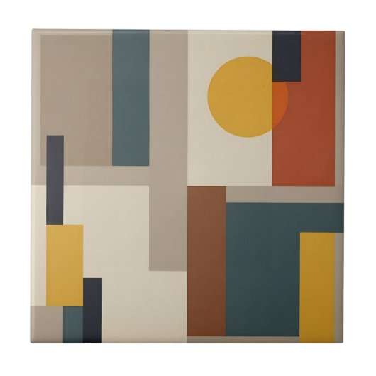 Mid Century Abstract Geometric Harmony Tegeltje (Voorkant)