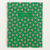 Mid Century Abstract groen roze geometrisch patroo Planner (Voorkant)