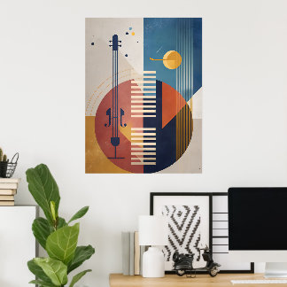 Mid-Century Abstract Jazz Instrumenten Poster