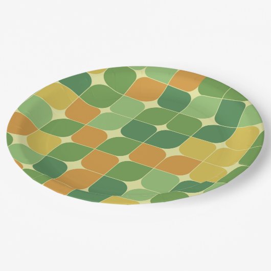 Mid Century Abstract Patroon groen sinaasappel Gee Papieren Bordje (Gekanteld)
