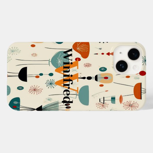 Mid-Century Abstracte Monogram Aangepaste Naam Case-Mate iPhone Case (Achterkant (horizontaal))