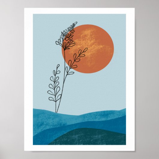 Mid Century Abstracte Whimsical Modern Mountain Su Poster (Voorkant)