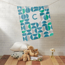 Mid Century Aquatic Tegels Monogrammed Babydeken