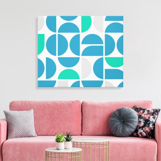 Mid Century Aquatische Tegels Canvas Afdruk (Insitu (Woonkamer))