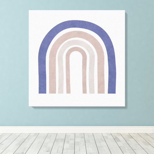 Mid Century Arches - Blauw en beige Canvas Afdruk (Insitu (Houten vloer))