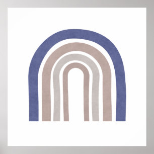 Mid Century Arches - Blauw en beige Poster