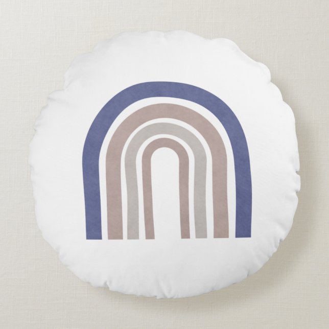 Mid Century Arches - Blauw en beige Rond Kussen (Voorkant)