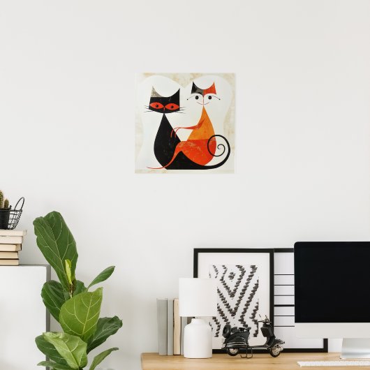 Mid Century Art Cat Duo Print (Thuiskantoor)
