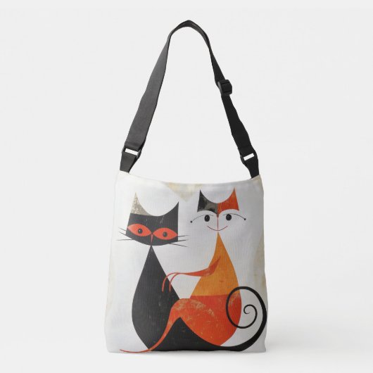 Mid Century Art Cat Duo Print Crossbody Tas (Voorkant)