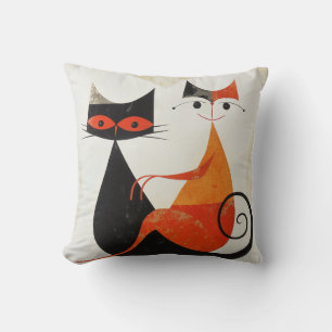 Mid Century Art Cat Duo Print Kussen