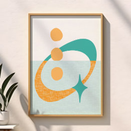 Mid Century Atomic Abstract Aqua, Sinaasappel, Bla Poster