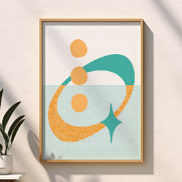 Mid Century Atomic Abstract Aqua, Sinaasappel, Bla Poster