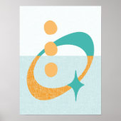 Mid Century Atomic Abstract Aqua, Sinaasappel, Bla Poster (Voorkant)