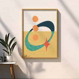 Mid Century Atomic Abstract geel, Sinaasappel, Bla Poster