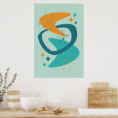Mid Century Atomic Age 7 Aqua, Blauwgroen, Sinaasa Poster (Keuken)
