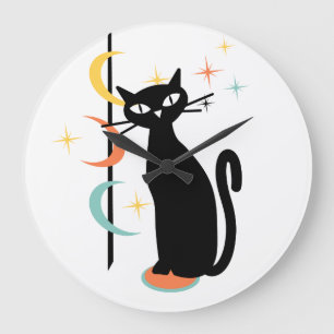 Mid Century Atomic Cat Pole met manen wandklok