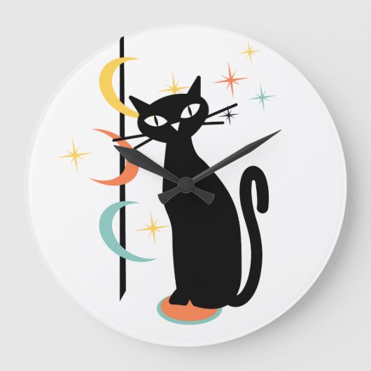 Mid Century Atomic Cat Pole met manen wandklok (Voorkant)