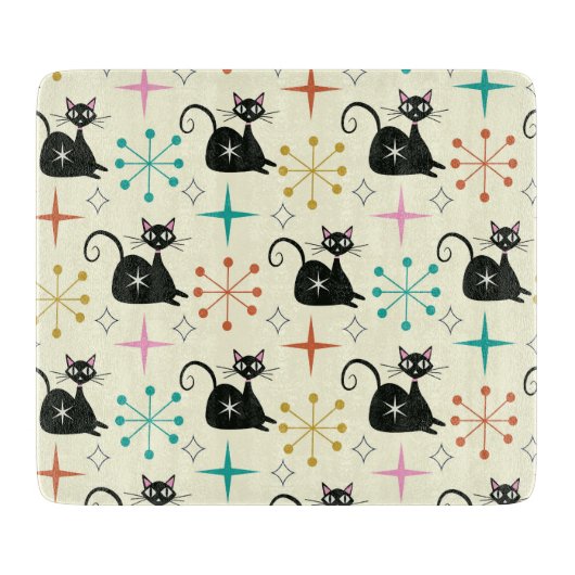 Mid Century Atomic Cat with Starbursts Snijplank (Voorkant)