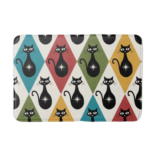 Mid Century Atomic cats on Harlequin diamonds Badmat (Voorkant)