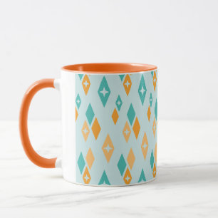 Mid Century Atomic Diamonds Aqua, Blauwgroen, Sina Mok