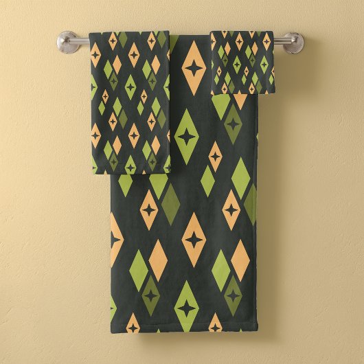 Mid Century Atomic Diamonds Pattern Groen Sinaasap Bad Handdoek