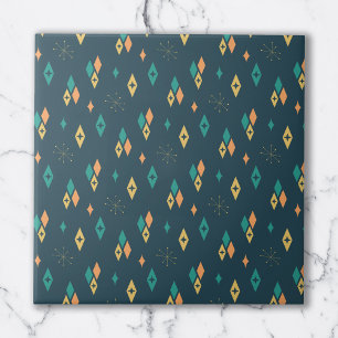 Mid Century Atomic Diamonds Starburst Blauwgroen,  Tegeltje